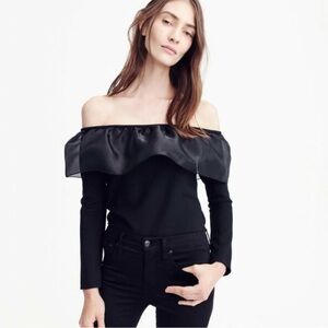 J. Crew Black Organza Off the Shoulder Ruffle Top Sz Medium Holiday Party